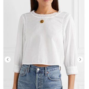 REFORMATION Lottie lace-trimmed cotton blouse